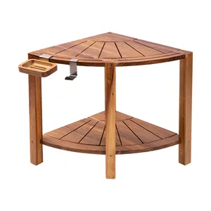 Banc de douche d'angle en bois d'acacia/teck/bambou, tabouret de Spa, repose-pied, siège de rasage avec étagère