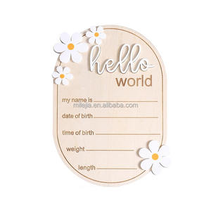 Cartes de développement en bois pour nouveau-nés, panneau d'annonce de naissance « Bonjour le monde », accessoires <span class=keywords><strong>photo</strong></span> pour nouveau-nés, disques en bois - Product Image 1