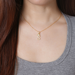 Kalung liontin rantai kalung untuk wanita, kalung liontin rantai kerah berlapis emas personalisasi mahkota zirkonia kubik 26 huruf awal untuk wanita - Product Image 3
