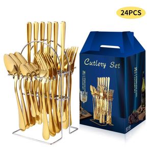 Juego de Cubiertos de Acero Inoxidable de 24 Piezas, Cuchillo, Tenedor, Cuchara, Caja de Regalo, Diseño Moderno y Minimalista para Ceremonia de Apertura - Product Image 1