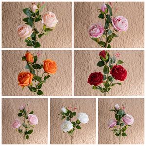ดอกกุหลาบประดิษฐ์ CallaFloral แบบ 3 หัว สีชมพูขาว สำหรับตกแต่งภายในงานแต่งงาน ช่อดอกไม้ผ้าทอ - Product Image 3