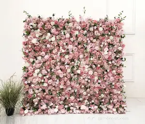GNW Décoration de mariage Fond de mur de fleurs Tissu floral Fond de scène de fleurs artificielles Simulation de mur de fleurs 3d pour mariage