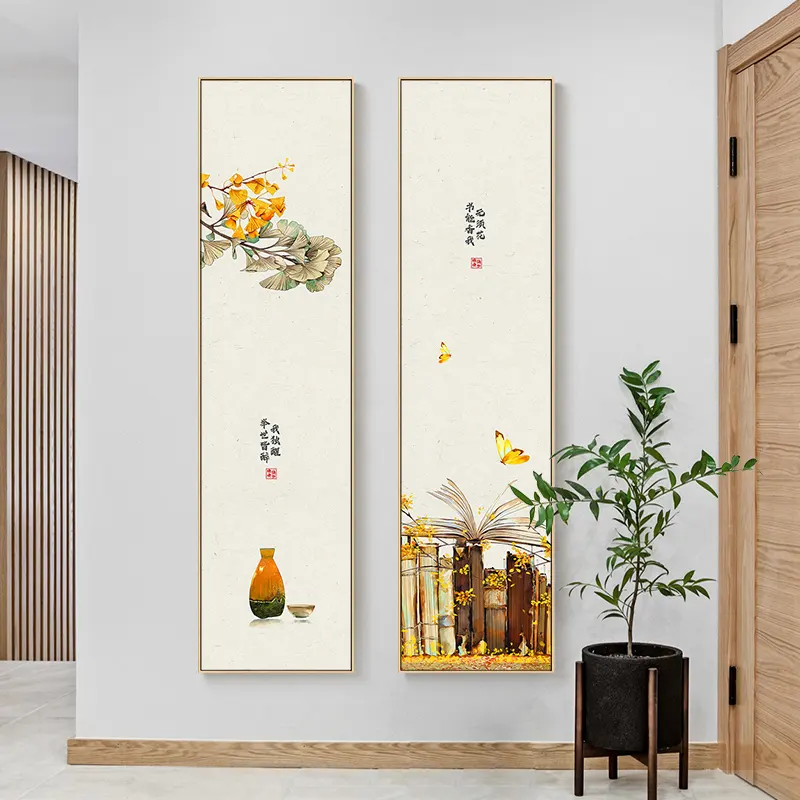 Pintura de parede estilo japonês chinês, pintura vertical, 2 peças, pintura de arte de parede, recém-chegado, 2022