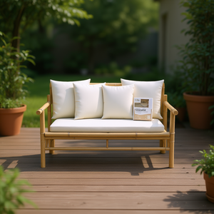 Banco de Jardín de Bambú Color Crema Blanco, Muebles de Patio para Exteriores, Diseño Minimalista, Resistente, 2 Plazas - Product Image 2