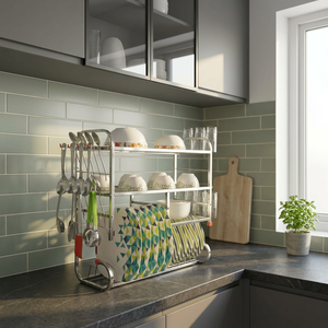 3 Tier Stainless Steel Dish <b>Rack</b> Wall Mounted Kitchen Dish Drainer Organizer for <b>Plates</b> Bowls 24x24x9.5 Inch - Product Image 4