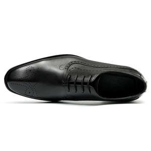 Chaussures habillées Oxford en cuir marron pour hommes, bout rond, à lacets, respirantes, dessus en cuir véritable, semelle extérieure en caoutchouc, pour le travail, toutes saisons - Product Image 5