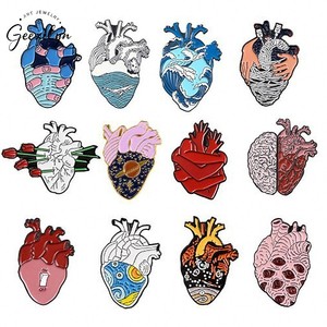 14 Modelli di Spille Creative in Lega Placcata Oro Rosa, Serie Cuore Anatomico Medico, Bronchiole, Cuore Creativo, Neurologia, Colori Arcobaleno, Stile Cartone Animato, Regalo - Product Image 2