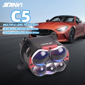 SANVI Multiple Lens C4 Black Bi <b>LED</b> <b>Projector</b> Headlight Module 5 Optical Systems 8800LUX 9v-16v Wide Voltage Car Headlights - Product Image 1