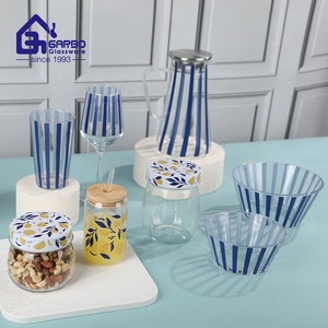 Bocaux de rangement en verre imprimé bleu rayé pour la maison, fournisseur chinois Leome Decor, bocaux de rangement de haute qualité - Product Image 1