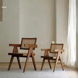 Nghề chế tác gỗ hơn nữa |   Ghế ăn gỗ nguyên khối phong cách cổ điển, hoài cổ, kiểu Wabi-Sabi, kiểu dáng cũ kỹ - Nội thất gia đình bằng mây đan - Product Image 4