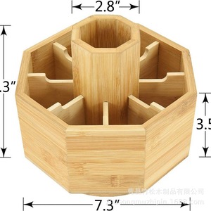 Caja de almacenamiento de bambú con divisor giratorio para brochas de maquillaje y cosméticos, organizador de escritorio - Product Image 4