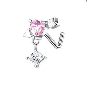 Venta al por mayor de acero inoxidable circón labio Pin nariz anillos Stud moda L <span class=keywords><strong>Bar</strong></span> CZ colgante nariz Stud cuerpo Piercing joyería - Product Image 1