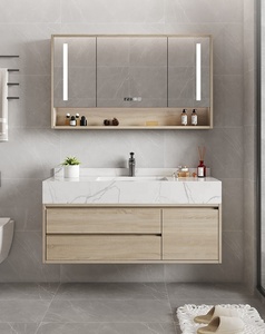 Mueble de Baño de Madera Maciza de Lujo con Espejo LED y Lavabo de Cerámica, Diseño Ecológico para Hoteles y Apartamentos - Product Image 1