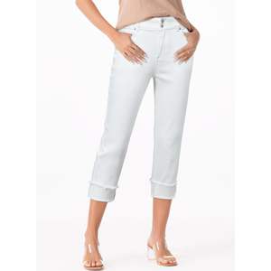 กางเกงยีนส์เอวสูงสำหรับผู้หญิง, กางเกงคาปรีขายาวเอวสูงแบบพับเก็บได้สี2025ฤดูร้อน - Product Image 5