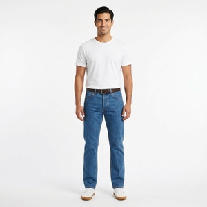 Jeans de Mezclilla de Algodón para Hombre, Corte Recto, Lavado Oscuro, Cintura Alta, Ajuste Regular, Estilo Casual, Transpirables, Ecológicos, para Otoño, a Bajo Precio - Product Image 5