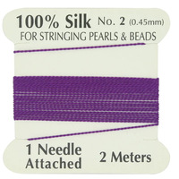 # 2 fils de soie de 0,45 mm, 100 % soie de mûrier, avec aiguille, pour bijoux DIY, fil à tisser à la main