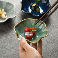 Mangkuk Celup Daun Teratai Jepang Grosir, Keramik Kiln Change Glaze, Piring Saus Kedelai/Cuka untuk Restoran Hot Pot