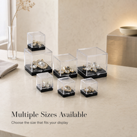 Cube de présentation en acrylique transparent avec couvercle à charnière, boîte anti-poussière ultra transparente à 360° avec base noire pour breloques d'ongles 3D