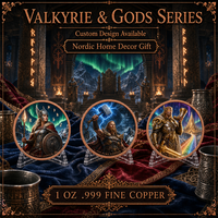 Pièces de monnaie personnalisées en cuivre fin .999 de 1 oz sur le thème de la mythologie viking nordique : Odin Père des Peuples, Thor, Valkyrie – Jetons commémoratifs de défi et souvenirs