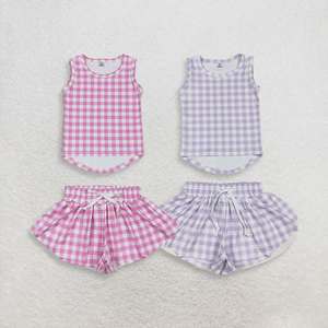 Nuevo Conjunto de Ropa Deportiva para Bebés Niñas, Chaleco a Cuadros con Top a Juego y Pantalones Cortos de Yoga con Mariposas - Product Image 5