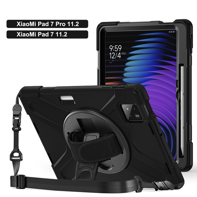 360 Rotating Heavy Duty Protective Case for Mi Pad 7 Shockproof Tablet Cover with Stand and Hand Shoulder Strap