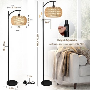 Rattan Boho Arc Dimmable LED Floor <strong>Lamp</strong> for Living Room Wicker <strong>Lamp</strong> <strong>Shades</strong> Black Standing <strong>Lamp</strong> <strong>with</strong> 3 Color Temperature <strong>Tall</strong> - Product Image 3