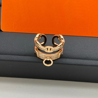 Bague ouverte classique en cuivre double couche, forme nez de cochon, détail rivet, incrustation de diamants, bijou tendance pour femme, cadeau
