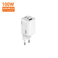 Chargeur rapide 100W 2 ports USB-C et USB-A AVS QC 3.0 PD 3.0 PD 3.2 avec certifications KC CB PSE pour tablette, universel pour voyage, mini portable