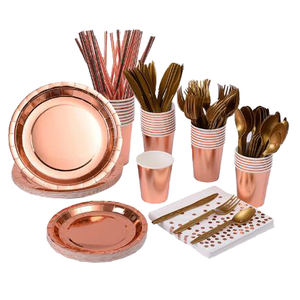 <span class=keywords><strong>Vaisselle</strong></span> florale <span class=keywords><strong>jetable</strong></span> en <span class=keywords><strong>or</strong></span> <span class=keywords><strong>rose</strong></span> comprenant des assiettes, tasses et serviettes de table Fournitures de fête <span class=keywords><strong>Vaisselle</strong></span> en gros - Product Image 2