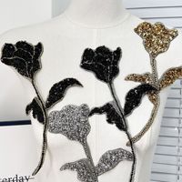 Accessoires d'appliqué en maille brodée de perles et de paillettes, patch décoratif en tissu à motif de fleur de rose pour vêtements de performance Cheongsam