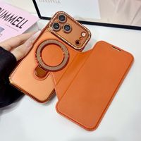 Étui de téléphone en cuir à rabat avec strass pour iPhone 12-18 Pro Max, support magnétique et porte-cartes, coque de protection antichoc