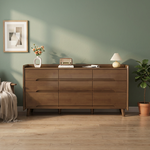 Midcentury Modern Solid <b>Wood</b> Dresser 9 Drawers Storage Cabinet Living Room Furniture Sideboard Drawer <b>Unit</b> Home Organizer - Product Image 4
