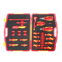 Jeu de 25 outils G2030008 en acier spécial isolé VDE 1000V pour électricien, comprenant des pinces, des clés à fourche et des douilles hexagonales, avec étui rigide