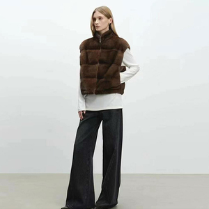 Gilet a maglia senza maniche in vera pelliccia <span class=keywords><strong>di</strong></span> <span class=keywords><strong>visone</strong></span> da donna cappotto invernale doppio stile coreano - Product Image 2