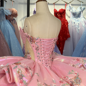 Robe de Quinceañera Dy6933 à Paillettes et Perles, Motifs Floraux Naturels, Dentelle Florale 3D, Traîne Chapelle, Longueur Ras du Sol, Robe de Soirée Formelle de Princesse - Product Image 2