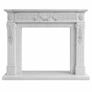 Traditional Marble Fireplace Mantel With Ornate Carving white Stone Indoor Wood Burning Hearth For Dining Room - Product Image 2