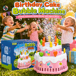 Machine à bulles automatique pour enfants, jouet d'extérieur, machine à bulles pour gâteau d'anniversaire, cadeau de fête pour enfants avec lumière et musique - Product Image 2
