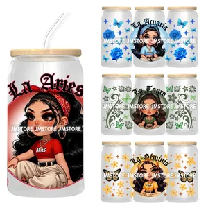 Chicana Chola Zodiac Chibi <span class=keywords><strong>Latina</strong></span> Girls 16OZ UV DTF Cup Wrap Transfer Stickers impermeable para Libbey Glass Can Horoscope Signs - Product Image 1