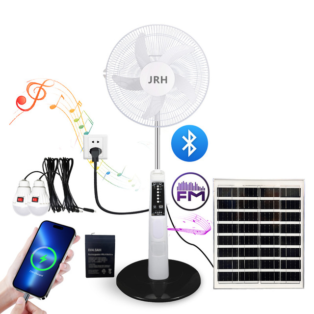 16inch Brushless Motor Digital 5-Speed AC/DC USB Solar Fan Oscillating Adjustable Height Outdoor Household Use Plastic Electric