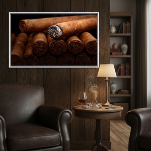 Rustic Cigar Lounge Canvas Print Elegant Tobacco Art for Home Decor,WHITE <b>FRAMED</b> CANVAS - Product Image 3