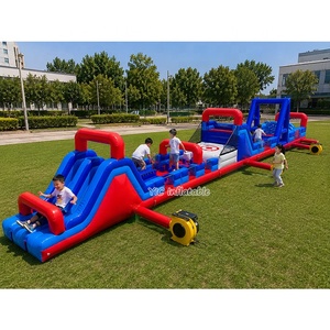 Circuito de Obstáculos Ninja <span class=keywords><strong>Warrior</strong></span>, Juego de Desafío Inflable Profesional con Tobogán de Doble Carril, Certificado CE - Product Image 1