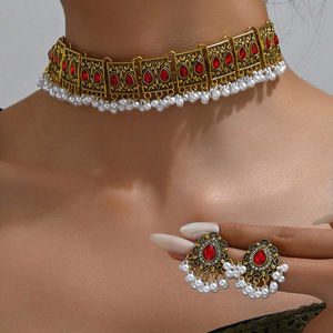 Luxury Vintage Indian Jewelry Set Antique Gold Plated Crystal <strong>Zircon</strong> Necklace Earrings Sets Ethnic Bridal Wedding <strong>Bijoux</strong> Gifts - Product Image 3
