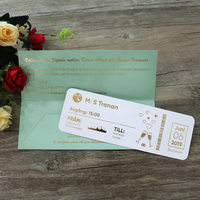 Fournitures de mariage Doc : Invitations de mariage dorées, carte d'invitation personnalisée style billet avec enveloppe estampillée à chaud vert menthe