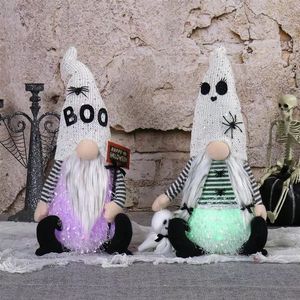 Juego de 2 gnomos de peluche iluminados para Halloween, decoración adorable con rayas blancas y negras para fiestas de otoño - Product Image 1