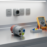 Adaptateur de mesure de tension et de phase CEE 16/32A 5 broches 380V IP44 avec 5 prises banane gainées de 4 mm et fiches de sécurité