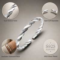 Bracelet manchette torsadé en cuivre plaqué argent pour femme, double texture, spirale ouverte, poli et givré, minimaliste, tendance, cadeau, bijoux