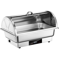 Chauffe-Plats Électrique de Luxe en Acier Inoxydable de 9L avec Couvercle Roulant pour Buffet Libre-Service, Idéal pour Hôtels