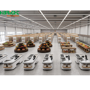 Estantes Modernos para Supermercados, Exhibidores de Venta al por Menor, Estructura Metálica con Acabado de Madera, Accesorios para Tiendas de Abarrotes, Diseño Personalizado - Product Image 1