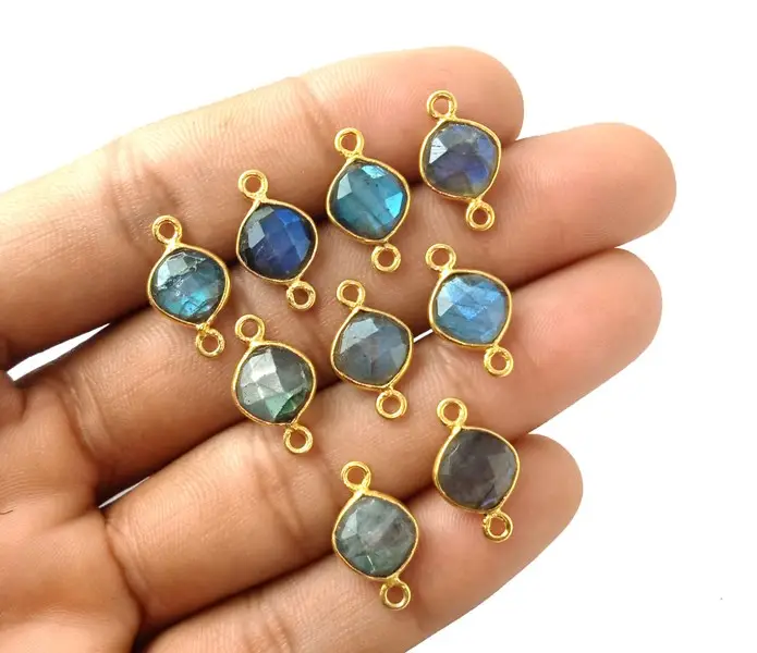 Labradorite conjunto de almofada em prata esterlina 925, formato de ouro com pedra conectora, tamanhos de 8mm, conector de pedra preciosa, joias de prata