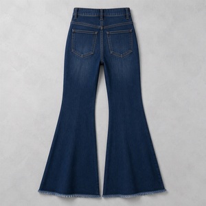Jeans en denim OEM pour <span class=keywords><strong>femme</strong></span>, taille haute, coupe évasée, effet moustache, déchiré et vieilli, faible MOQ, vente en gros d'usine - Product Image 2